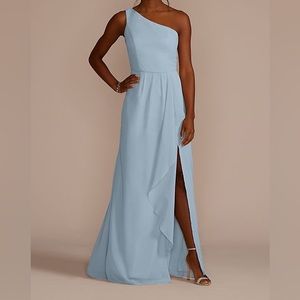 David’s Bridal One Shoulder Bridesmaid Dress - Dusty Blue